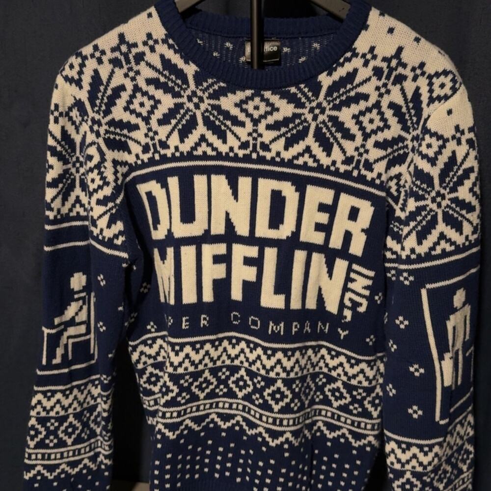 The Office | Dunder Mifflin Dark Blue Ugly Christmas Sweater (Medium)